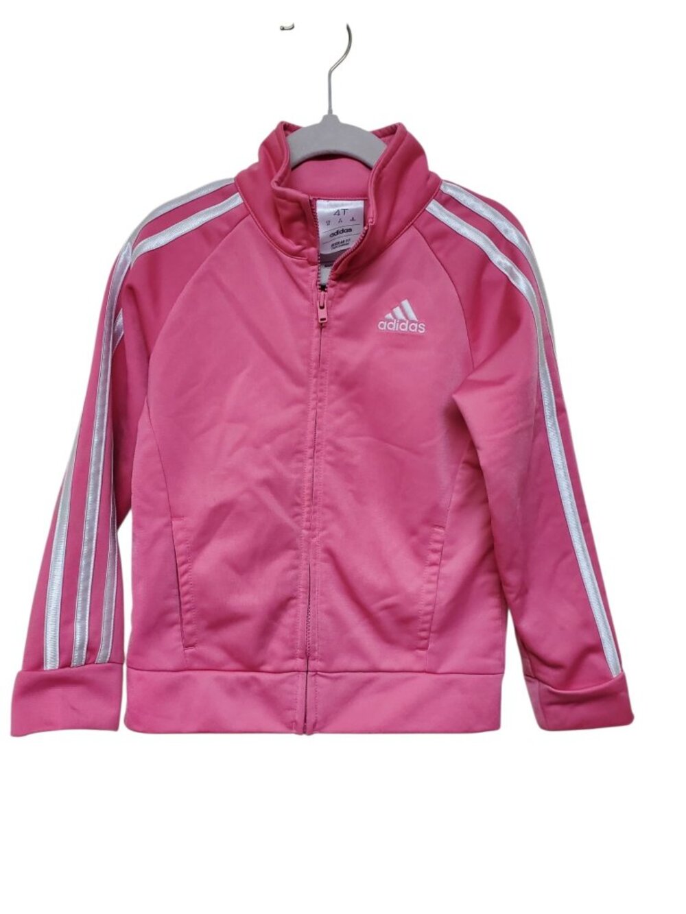 Adidas Baby Hot Pink White Trim 3 Stripe Zip Tracksuit Jacket Toddler Girl's 4T